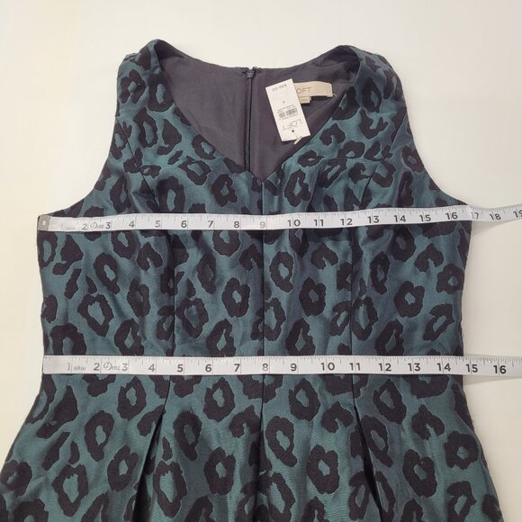 LOFT‎ Dress Womens 4 Green Black Sleeveless Jacquard Animal Print Fit Flare New - Picture 11 of 13